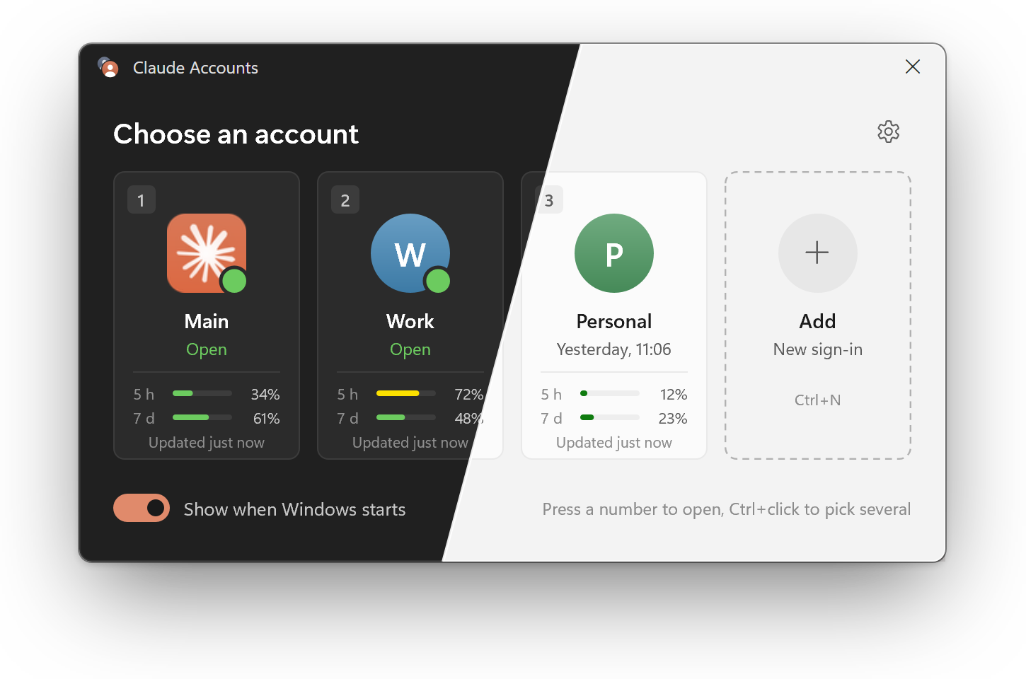 The picker in dark and light themes side by side